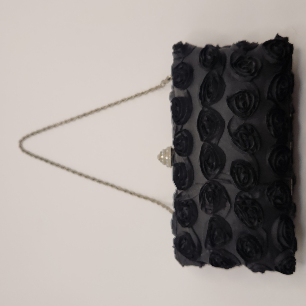 Alexia Crawford Black Rose Fabric Over Hard Plastic Clutch